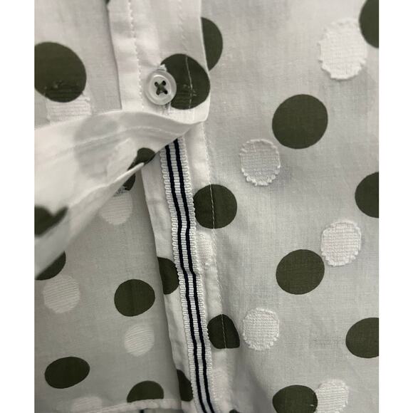 Talbots Classic Cotton Button Front Shirt White w/Green White Dots Size S - Picture 5 of 9
